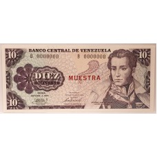 VENEZUELA 1981 . TEN 10 BOLIVARES BANKNOTE . SPECIMEN